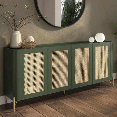 Aparador Buffet Bend 4 Portas MDF 180cm Musgo com Dourado