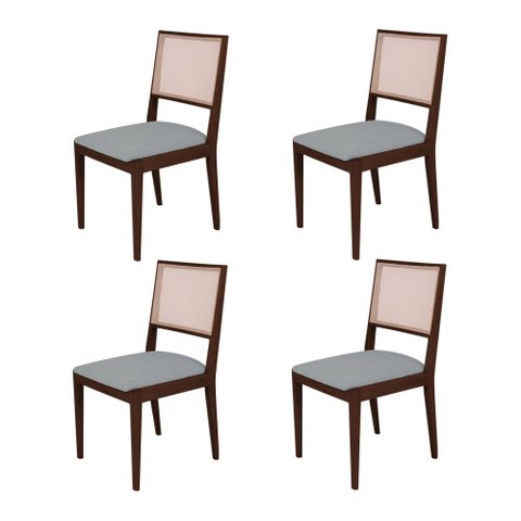 Conjunto com 4 Cadeiras de Jantar Estofada Suellen Castanho Linho Cinza
