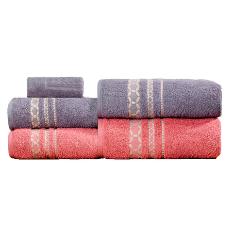 Jogo de Toalha de Banho 5 Peças Sonhare Grafite/cereja