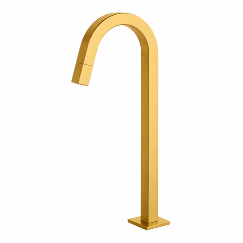Torneira Tube de Mesa para Banheiro Lavabo Lavatório Bica Alta Quadrada Dourado Fosco Metal Premium