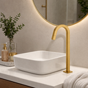 Ver imagem 2 de Torneira Tube de Mesa para Banheiro Lavabo Lavatório Bica Alta Quadrada Dourado Fosco Metal Premium
