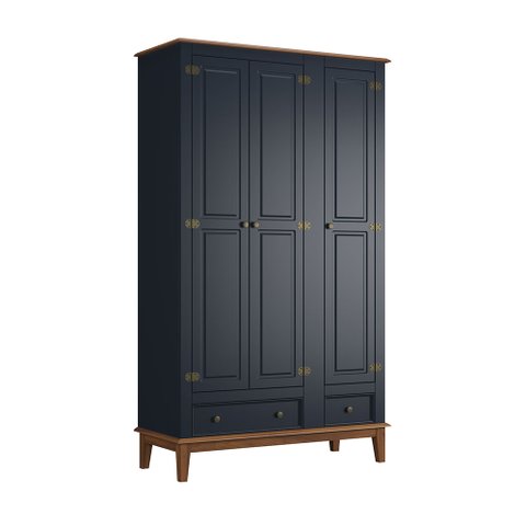 Guarda Roupa Solteiro Madeira Maciça Rústico 3 Portas 2 Gavetas Azul Petróleo - Apaixone & Decore