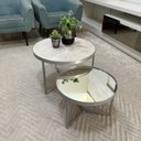 Ver imagem 1 de Conjunto Mesa de Centro Redonda Dallas Marmo Areia com Espelho - Prata