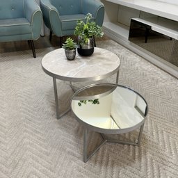 Conjunto Mesa de Centro Redonda Dallas Marmo Areia com Espelho - Prata - 1