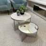 Conjunto Mesa de Centro Redonda Dallas Marmo Areia com Espelho - Prata - 1