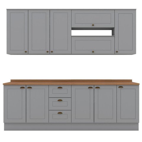 Cozinha Modulada 10 Pecas 240cm Ce792 Americana Henn Cinza Nature