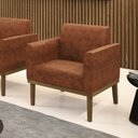 Ver imagem 1 de Poltrona Decorativa Isabella Pés Fixo em Madeira Castanho Pu Nozes G19 - Gran Belo