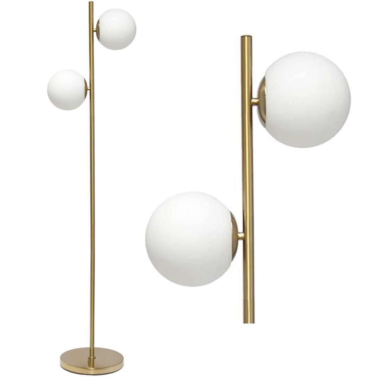 Ver imagem 1 de Luminária de Chão 162cm Jabuticaba 2 Globos Vidro Dourada Pedestal Coluna Piso Gimpo Kjtd-710-gold