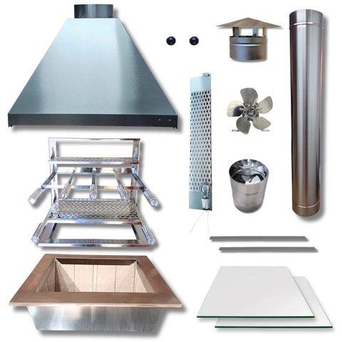 Kit Churrasqueira Coifa Inox Gourmet Espetos Braseiro 45x30