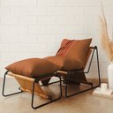 Ver imagem 2 de Kit Poltrona com Puff Turim Base Aço Preto Recouro Camel Poliéster Terracota - Nexta Casa