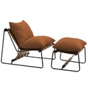 Ver imagem 1 de Kit Poltrona com Puff Turim Base Aço Preto Recouro Camel Poliéster Terracota - Nexta Casa
