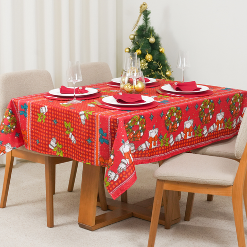Toalha de Mesa 4 Lugares Brilhare Estampada Natal 1,45MX1,45m Tecido Oxford:Estampa 3