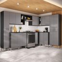 Ver imagem 1 de Armário Cozinha Modulada Completa de Canto 464cm Pequim Pop Multimóveis Mp3772 Preto/lacca Fumê