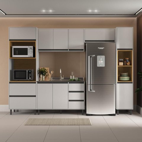 Cozinha Modulada 311 cm 5 Peças Cinza Tóquio Casamia