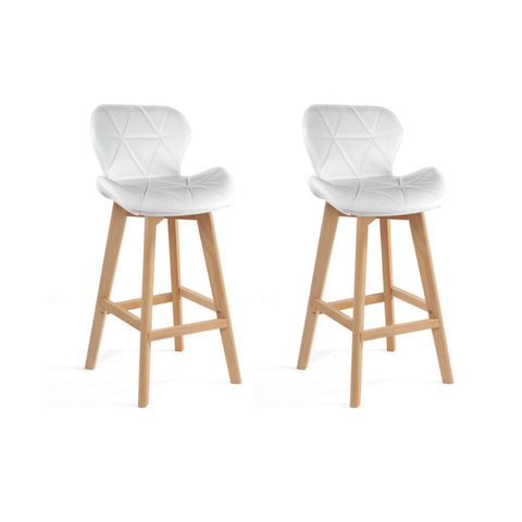 Kit 2 Banquetas de Cozinha Estofada na Cor Branca Base Alta com Armação de Madeira Bering