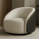 Ver imagem 1 de Poltrona Orgânica Giratória Luxuosa Bouclé Bege Corino Preto Design Moderno Sala Estar Quarto Hall