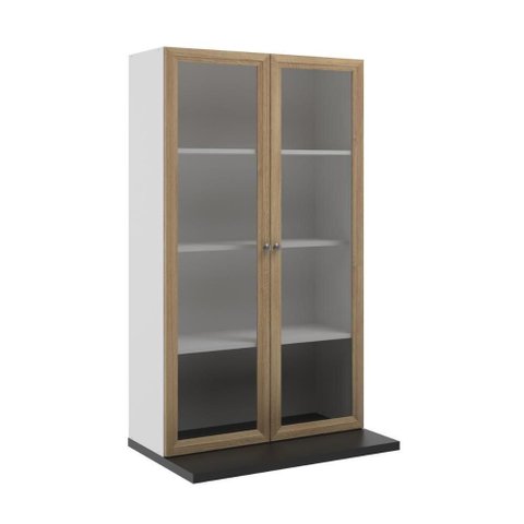 Armário Aéreo Berlim 80cm 2 Portas MDP Vidro Café e Branco Ditália