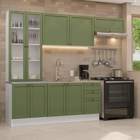 Armário de Cozinha Completa 270 cm Branco/Verde Vik Madesa 05