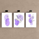 Ver imagem 2 de Kit 3 Quadro Decorativo Flores Roxo Sala Quarto Moderno Arte 28x20cm