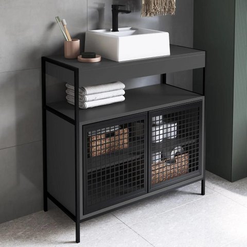 Gabinete de Banheiro 80cm Industrial com Cuba Liny Grafite Z54 - Mpozenato