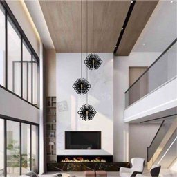 Lustre Pendente Para Sala Pé direito Duplo Trio Arabesques Preto - 3