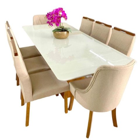 Sala de Jantar com Vidro 8 Cadeiras 2,20 Lara Art Salas