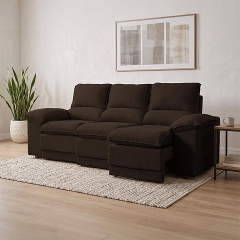 Sofá Plaza 2,30m com Molas no Assento Retrátil e Reclinável Velosuede - Netsofas - Marrom