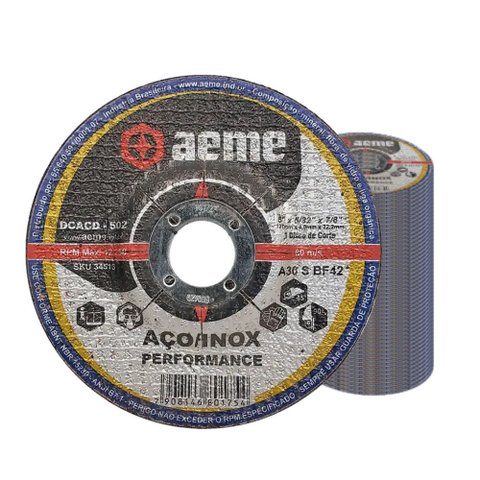 Disco Corte e Desbaste Aeme Aço Dcacd Duo 503 4.1/2x5/32x7/8 3t (114.3x4.0x22.22) 50 Unidades
