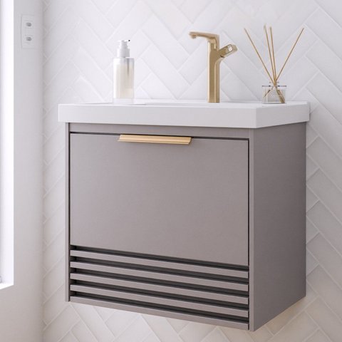 Gabinete para Banheiro 60cm com 1 Porta 1 Gaveta e Cuba de Embutir Maragogi
