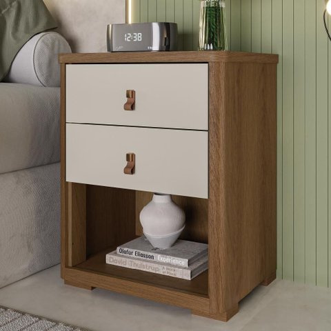 Mesa Cabeceira 02 Gavetas Enseada Rimo - Jequitibá/palha