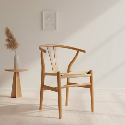 Cadeira Wishbone Madeira Maciça Natural Marrom/Clara