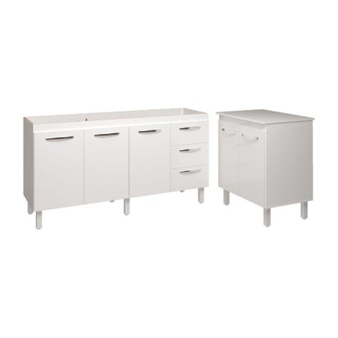 Cozinha Balcão Armário Gabinete de Pia 150 Cm Deise e Balcão Jane para Microondas ou Forno Elé