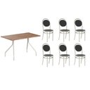 Ver imagem 1 de Sala de Jantar Completa 1556 Aço C/ Tampo Madeirado 136x80cm e 6 Cadeiras 190 Prata/freijo - Prata/