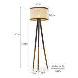 Luminaria Ravena Redonda Tela Indiana Pés Moderno Retro - 2