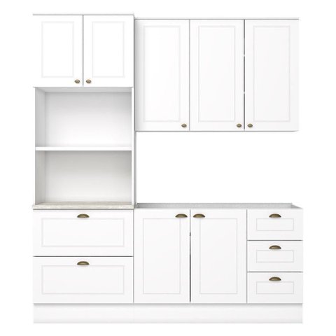 Cozinha Modulada Americana 3 Peças com Balcão 120cm sem Tampo Branco/Calcare - Móveis Henn