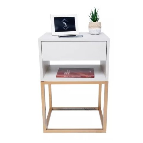Mesa de Cabeceira Industrial 30 Base Dourada - Enviamos Montado