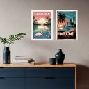 Ver imagem 1 de Kit 2 Quadros Decorativos Florida Miami 24x18cm:moldura Branca