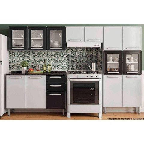 Cozinha Modulada Completa Evidence 4pçs (2 Armários Balcão Paneleiro) C4p59 Branco/preto -