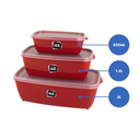 Ver imagem 2 de Kit 03 Potes Retangular De Plástico Vermelho Com Tampa Transparente UZ Utilidades Vasilha Para Alime