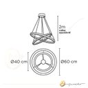 Ver imagem 5 de Lustre Pendente Ring 2 Aros Anéis Led Preto Moderno para Sala de Jantar Quarto Pé Direito