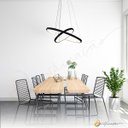 Ver imagem 3 de Lustre Pendente Ring 2 Aros Anéis Led Preto Moderno para Sala de Jantar Quarto Pé Direito