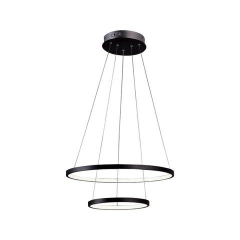 Lustre Pendente Ring 2 Aros Anéis Led Preto Moderno para Sala de Jantar Quarto Pé Direito