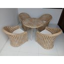 Ver imagem 2 de Jogo de Mesa Redonda com 4 Cadeiras, Jardim Varanda Área Externa Fibra Sintética Cor Palha Natural