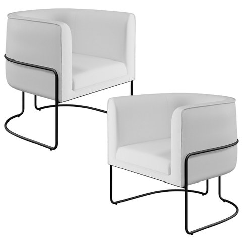 Kit 02 Poltronas Decorativas Fixas Base De Aço Preto Betina D02 Corano Branco C-12 - Lyam Decor