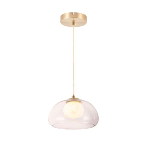 Pendente Pietra Sfera Dourada Vidro Transparente 24,5cm 1g9