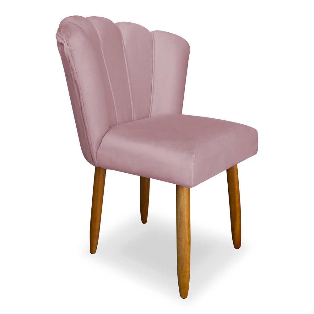 Cadeira Pétala para Penteadeira Escritório Pés Palito Veludo Rosê Wed Decor - 2