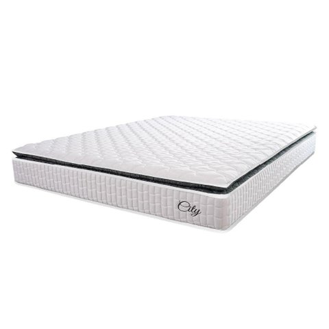 Colchão Casal Molas Ensacadas City Pillow Top 138x188x23cm Branco-preto Hellen Branco-pre