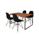 Ver imagem 2 de Mesa Industrial Base Ferro Preto 137x75 Tampo Canela 4 Cadeiras Eiffel Ferro Preto Assento Preto