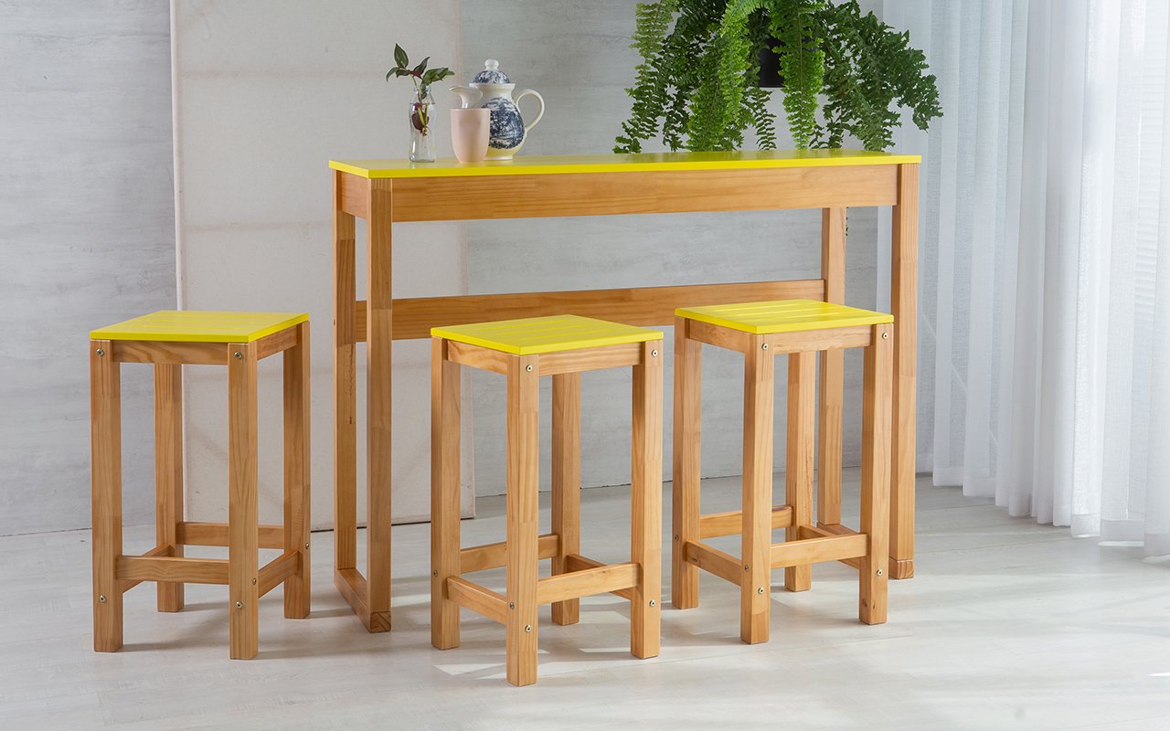 CONJUNTO GOURMET DE MADEIRA TAEDA COM TAMPO MDF MACIÇO OLGA VERNIZ ...