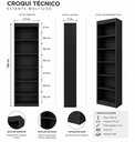 Ver imagem 6 de Estante Livreiro Multiuso 6 Nichos em MDF para Livros Sala Quarto Escritório 180cm - Preto